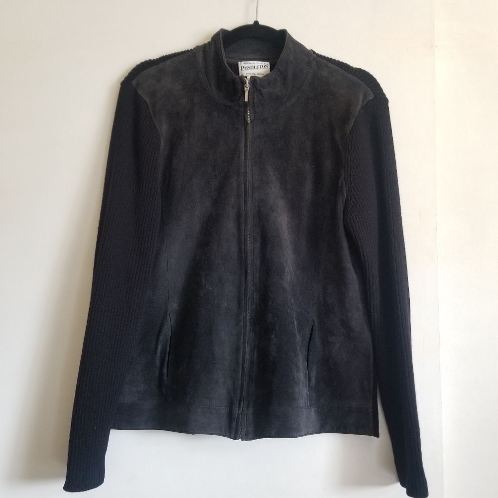 Pendleton Leather Wool Sweater Jacket - image 1